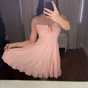 HoneyPeach Elegant Baby Pink Ruffled Sun Dress Medium
